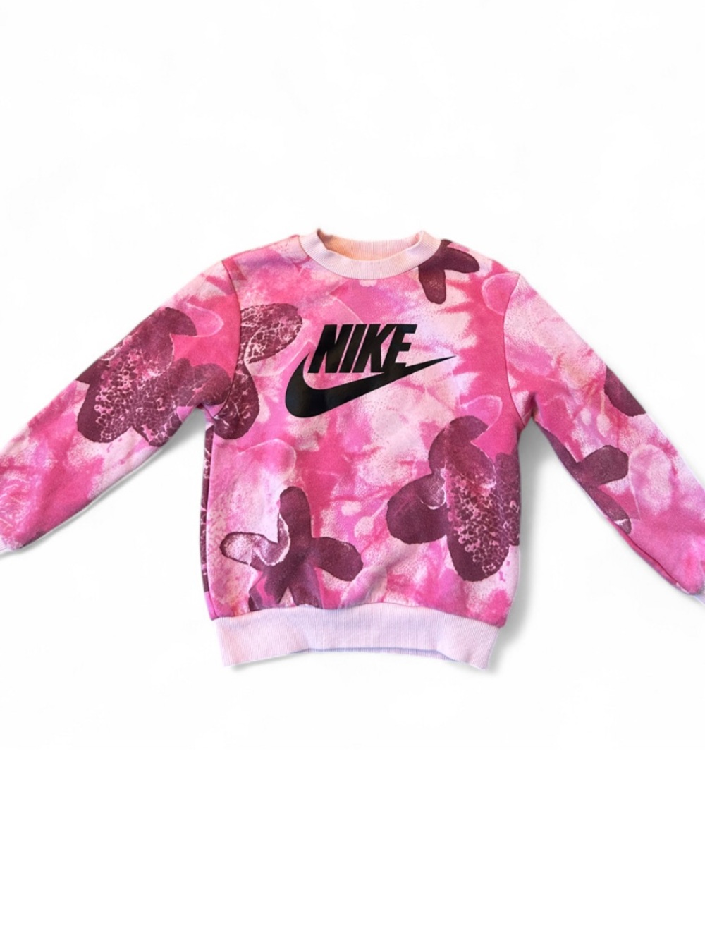 Nike Kids Pink Floral Tie-Dye Sweatshirt with Black Logo